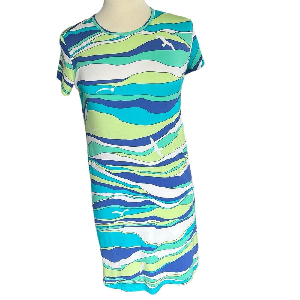 Tori Richard Honolulu Dress Wave Print Seagulls Pullover Resortwear Beachy XS